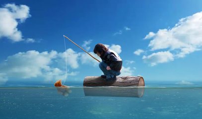 PS女孩垂釣場景合成海報制作